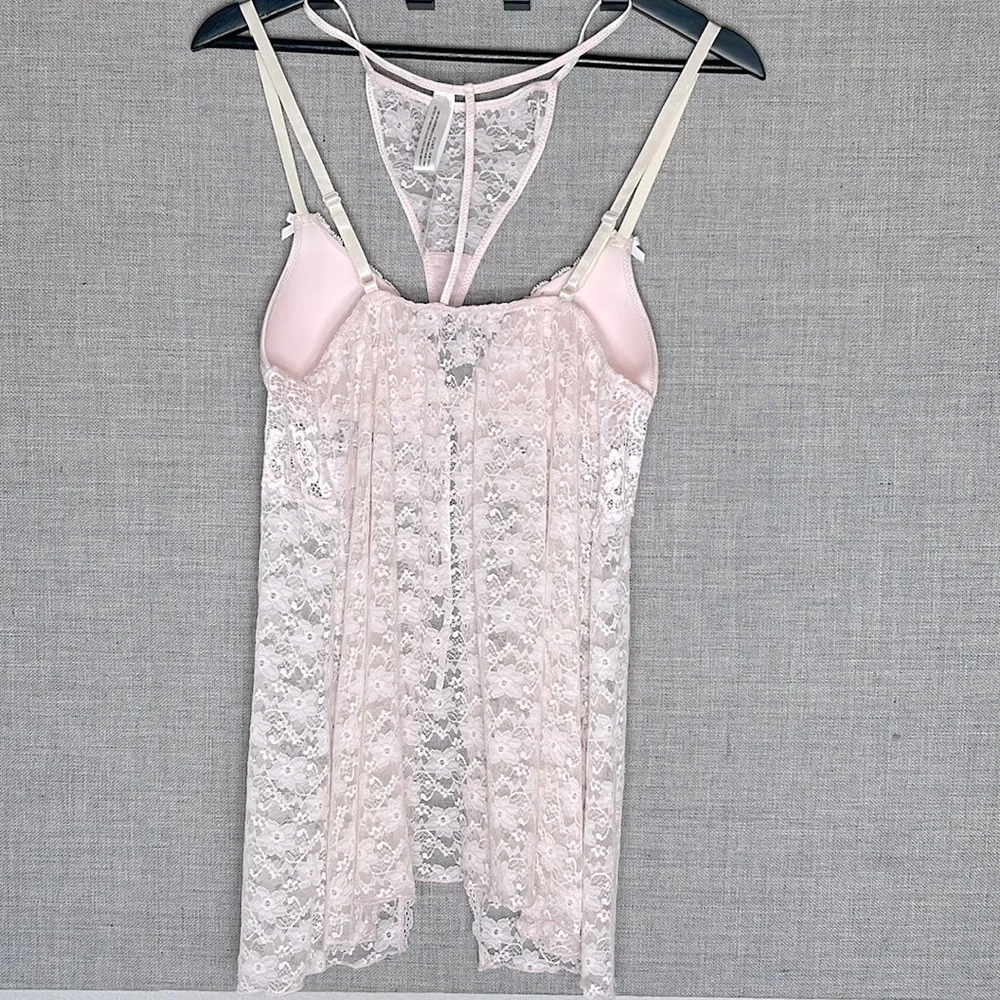 Linea Donatella Light Pink Lace Babydoll Chemise Lingerie Set Size Small New